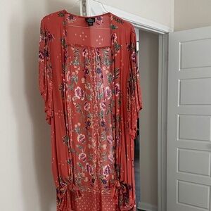 Angie Floral Kimono Cardigan in Coral